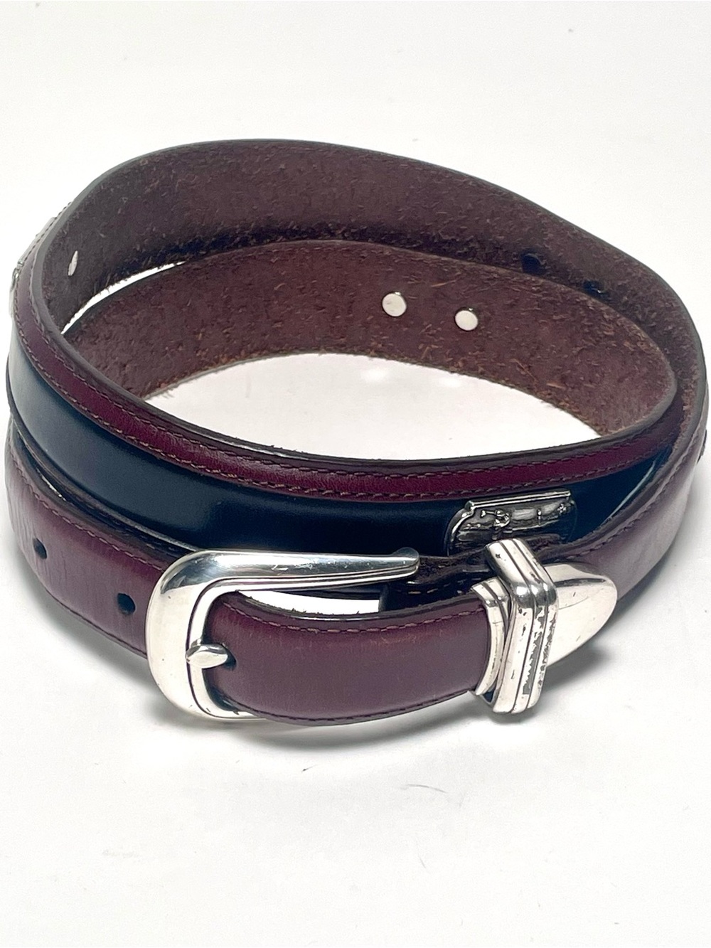 Onyx By Brighton Golf Belt Brown Leather Black Trim Silver Hardware Vintage Y2K